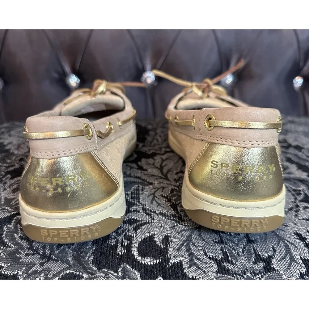Sperry Top-Sider Shoe Womens 9.5 M Tan Gold Angelfish Eyelet Boat Loafer Lace